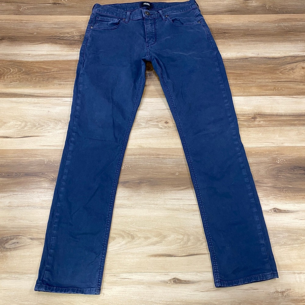 Paige Federal Pants Mens 30 Slim Straight Cotton Stretch Navy Quiet Luxury Blue